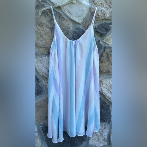 Buddy Love Babydoll Mini Dress Sz M Pastel Stripes Flowy Spring Easter Strapless - Picture 2 of 6